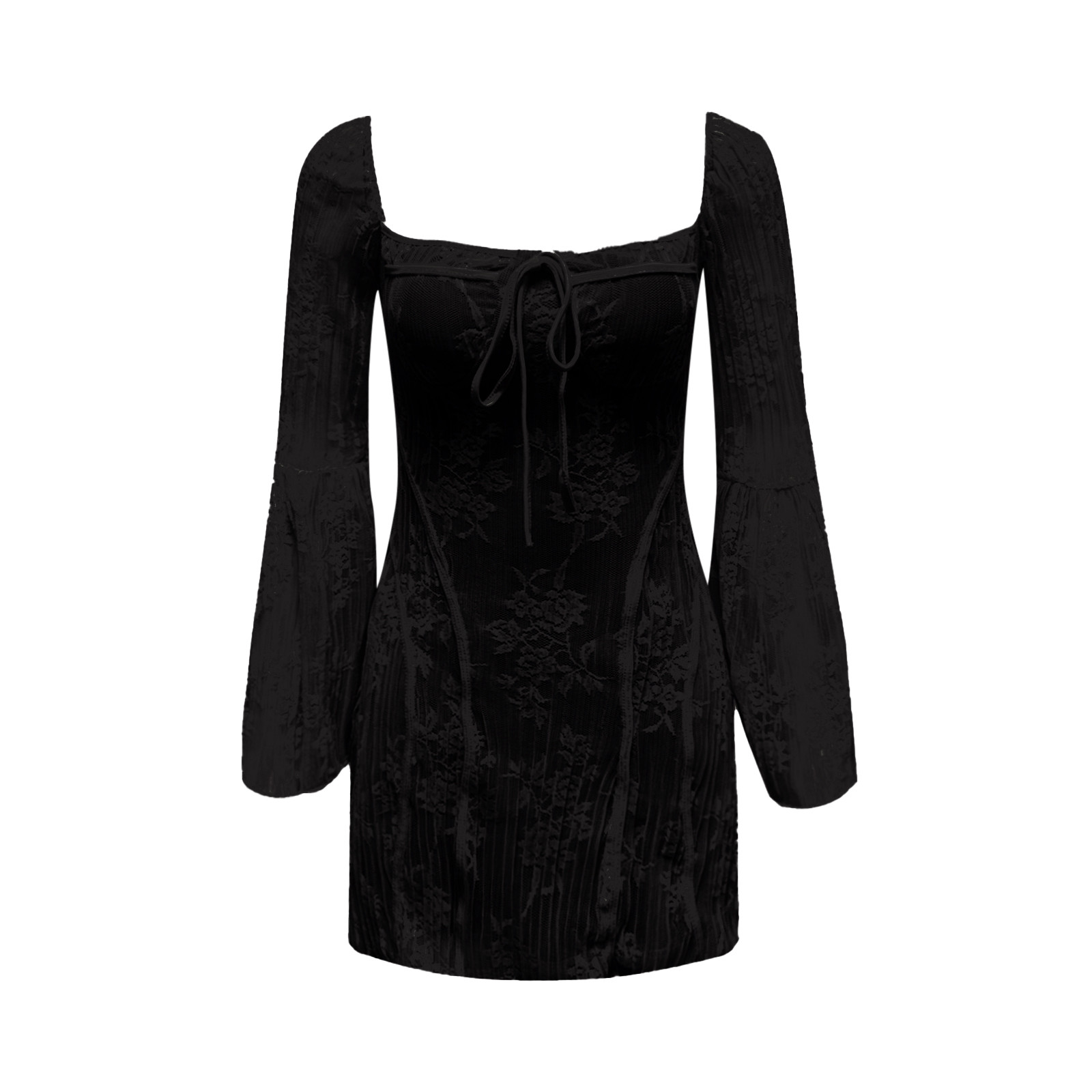 thumbnail image 4 of Vestido mini ajustado elegante de encaje con manga larga y espalda descubierta en línea A para mujer, 4 of 4
